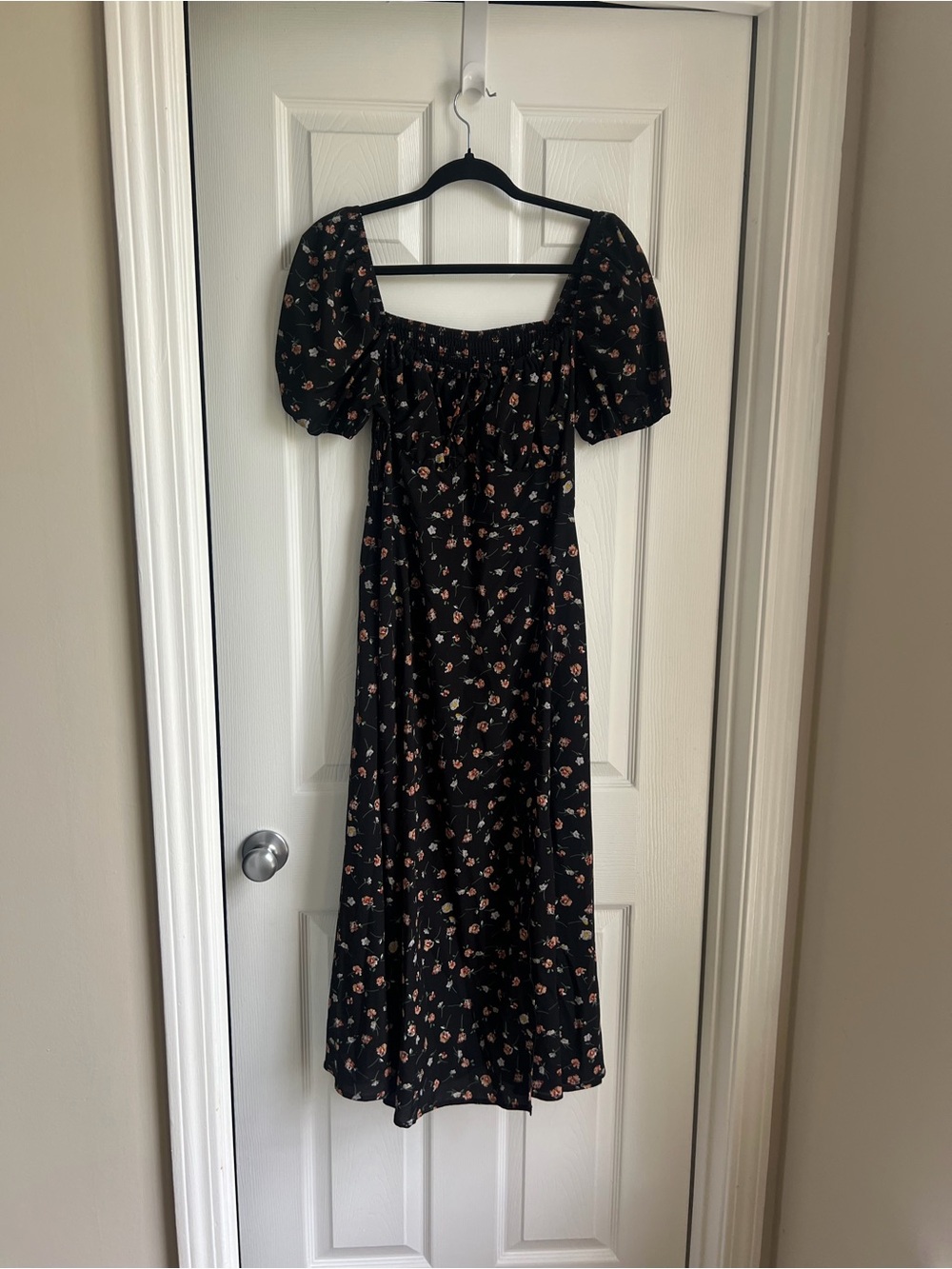 SHEIN Black Floral Off-Shoulder Midi Dress